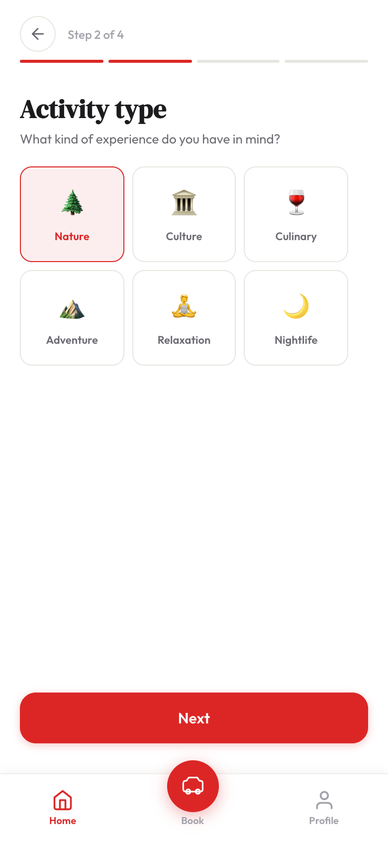 Booking: Activity type